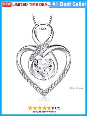 925 Sterling Silver Infinity Heart Necklace Cubic Zirconia Pendant